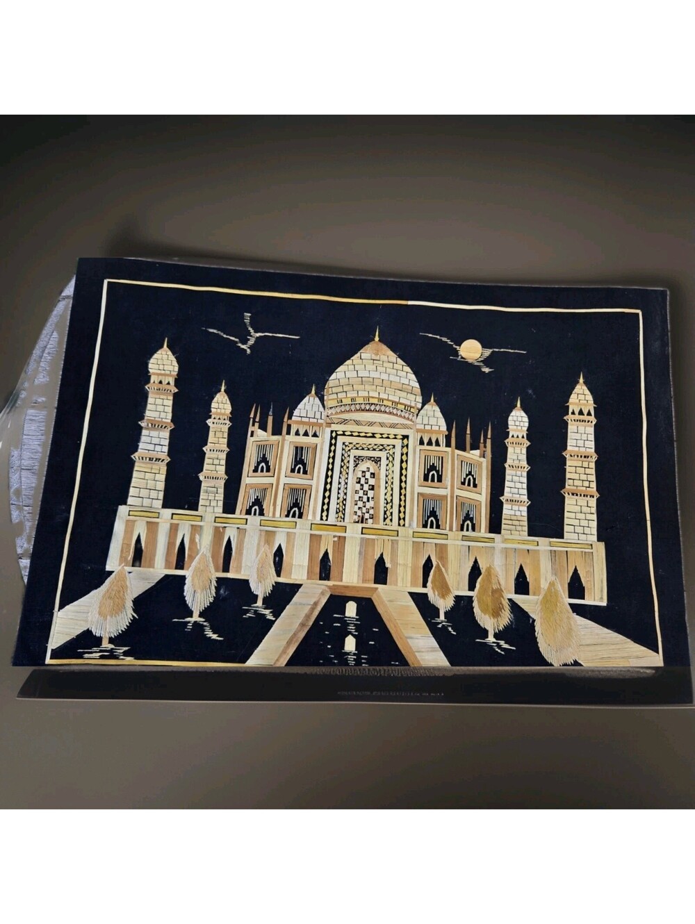 India Taj Mahal Beautifully Detailed Straw Art Wall Hung Unframed Art 19.5X13.25